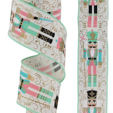 2.5"X10YD NUTCRACKERS - IVORY/GOLD/BLACK/PINK/MINT - RGA134330