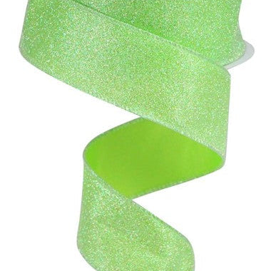 1.5"X10YD IRIDESCENT GLITTER ON SATIN - LIME GREEN/IRIDESCENT - RGA181633