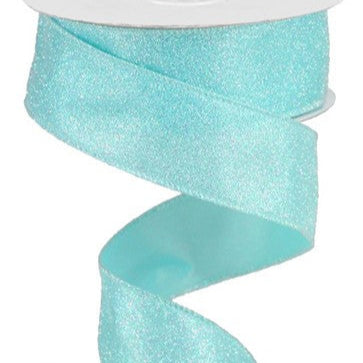 1.5"X10YD IRIDESCENT GLITTER ON SATIN - ROBIN EGG BLUE/IRIDESCENT - RGA18163F