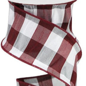 2.5"X10YD FAUX DUPIONI 20MM CHECK - BURGUNDY/WHITE - SPT - RGA1862R1