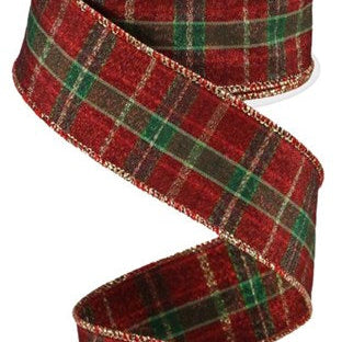 1.5"X10YD PLAID - METALLIC RED/GOLD/GREEN - RGC1242