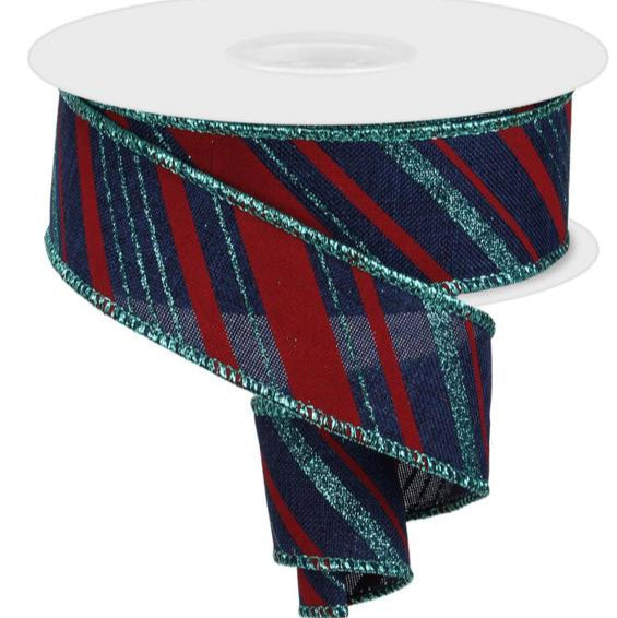 1.5"X10YD PEPPERMINT STRIPES RIBBON - NAVY, RED, ICE BLUE - RGC161019