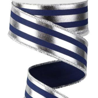 1.5"X10YD METALLIC VERTICAL STRIPES - NAVY BLUE/SILVER - SPT - RGE142863