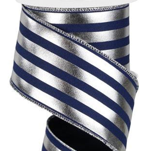 2.5"X10YD METALLIC VERTICAL STRIPES - NAVY BLUE/SILVER - SPT - RGE142963