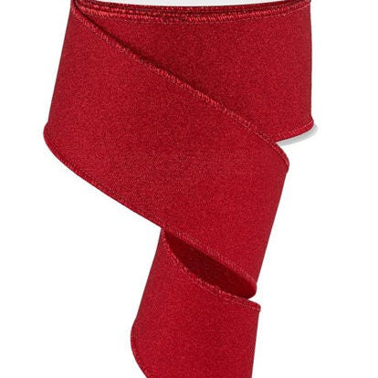 2.5"X10YD FINE GLITTER ON FAUX ROYAL - RED - RGE179024