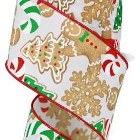 2.5"X10YD GINGERBREAD COOKIES - WHITE/BROWN/EMERALD - RGE187927