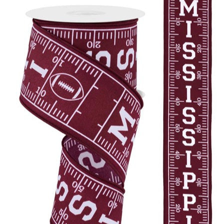 2.5"X10YD MISSISSIPPI FOOTBALL FIELD - WHITE/MAROON - SPT - RGF1102