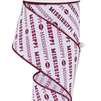 2.5"X10YD MISSISSIPPI DIAGONAL PATTERN - WHITE/MAROON - SPT - RGF1122