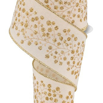 2.5"X10YD SNOW BERRY ON FAUX ROYAL - IVORY/GOLD - RGF126330