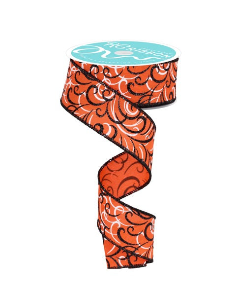 1.5"X10YD MULTI SWIRLS - DARK ORANGE/BLACK/WHITE - RGF1322P2