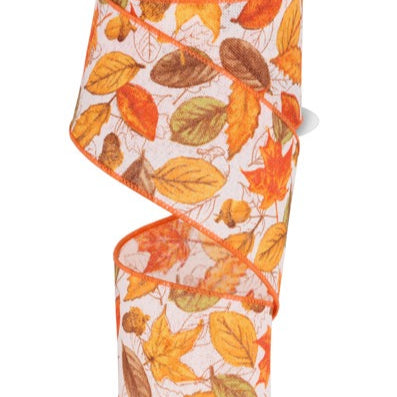 2.5"X10YD LEAVES AND ACORNS - IVORY/MULTI - RGF133937