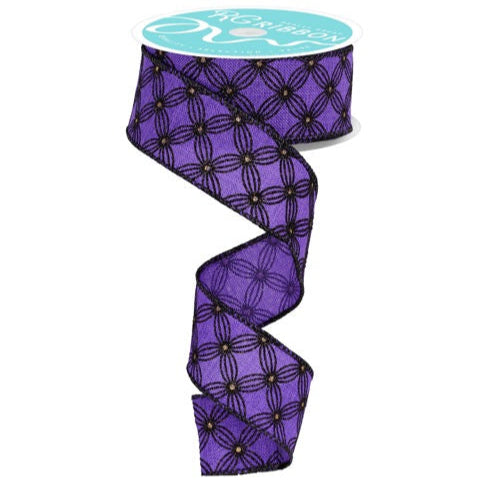 1.5"X10YD MULTI CIRCLES/DOT - PURPLE/BLACK/GOLD - RGF134623