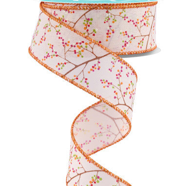 1.5"X10YD MINI BERRY BRANCH - CREAM/ORANGE/BURGANDY/GREEN - RGF1472C2