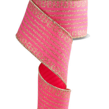 2.5"X10YD VERTICAL STRIPE/DOT EDGE - HOT PINK/GOLD - RGF151011
