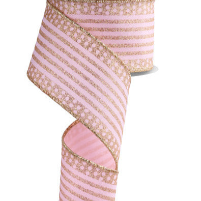2.5"X10YD VERTICAL STRIPE/DOT EDGE - PALE PINK/GOLD - RGF1510T7