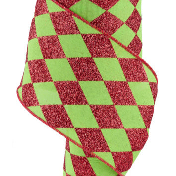 4"X10YD HARLEQUIN CHECK - FRESH GREEN/RED - RGF151970