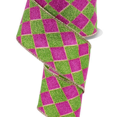 2.5"X10YD GLITTER HARLEQUIN - GREEN/HOT PINK/GOLD - RGF1621HE