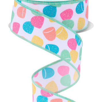 1.5"X10YD GUMDROPS - WHITE/PASTEL - RGF1630AK