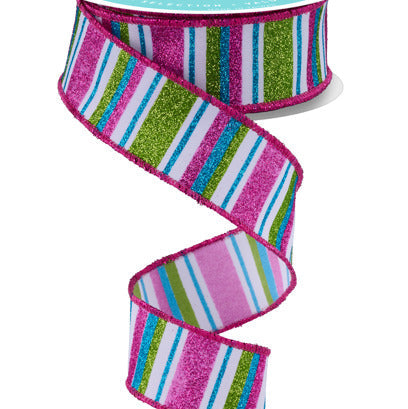 1.5"X10YD HORIZONTAL STRIPE - WHITE/LIME/HOT PINK/TURQUOISE - RGF1912A2