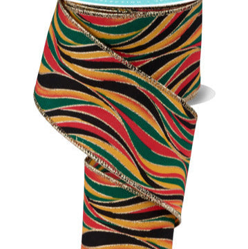 2.5"X10YD WAVY STRIPES - RED/EMERALD/GOLD/BLACK - RGF193736