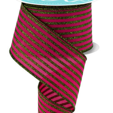 2.5"X10YD GLITTER VERTICAL STRIPE - HOT PINK/LIME GREEN - RGF1971AW