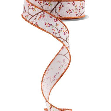 7/8"X10YD MINI BERRY BRANCH - CREAM/ORANGE/BURGUNDY - RGF7472C2