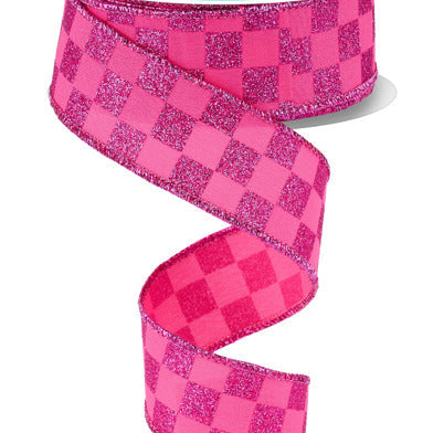 1.5"X10YD PRINT GLITTER CHECK - HOT PINK - RGH105911