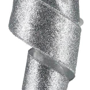 2.5"X10YD GLITTER ON METALLIC - SILVER - RJ603026
