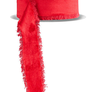 1.5"X10YD FRAYED EDGE VELVET - RED, NO WIRE - RN591124