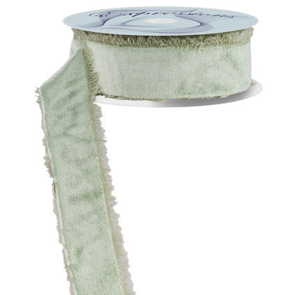 1.5"X10YD FRAYED EDGE VELVET - CLOVER, NO WIRE - RN5911A9