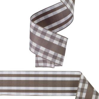 1.5"X10YD MINI GINGHAM W/ CENTER STRIPE - TAUPE/WHITE - RW810879