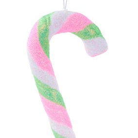 10"L GLITTER CANDY CANE ORNAMENT - LIGHT PINK/MINT/WHITE - XC1134HE