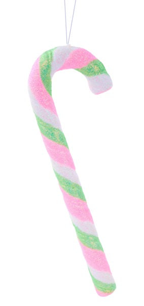 10"L GLITTER CANDY CANE ORNAMENT - LIGHT PINK/MINT/WHITE - XC1134HE