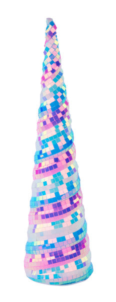 16.75"H X 4"DIA IRIDESCENT MIRROR CONE TREE - BLUE/WHITE/PINK - XE891077