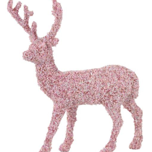 12"H X 9"L SEQUIN/GLITTER REINDEER - LIGHT PINK - XF128215