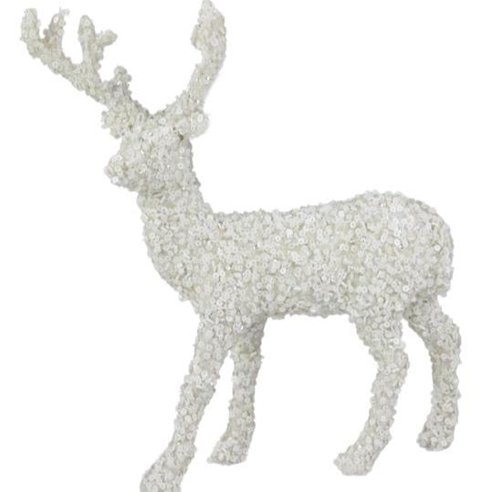 12"H X 9"L SEQUIN/GLITTER REINDEER - WHITE - XF128227