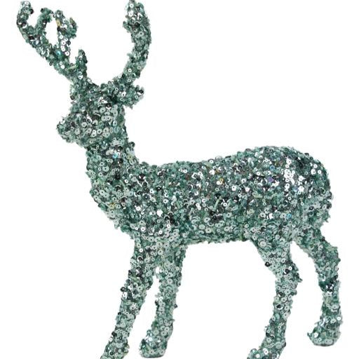 12"H X 9"L SEQUIN/GLITTER REINDEER - MINT GREEN - XF128233