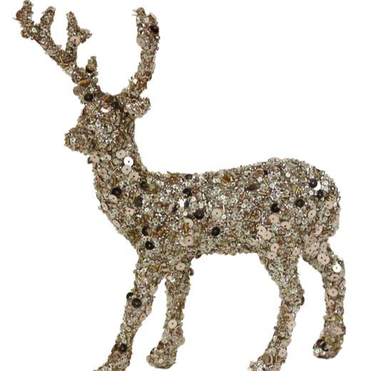 12"H X 9"L SEQUIN/GLITTER REINDEER - CHAMPAGNE - XF128235