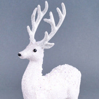 12.25"H X 8"L GLITTER STANDING DEER - WHITE - XF1284