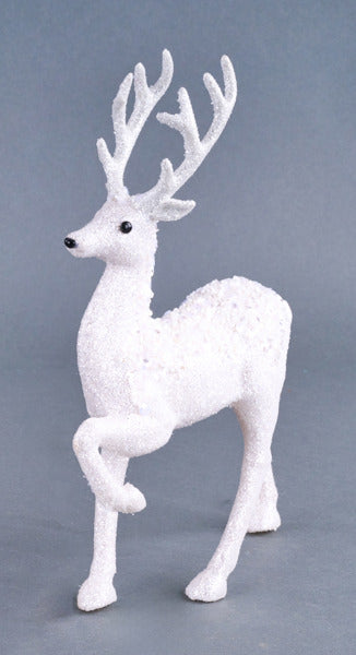 12.25"H X 8"L GLITTER STANDING DEER - WHITE - XF1284