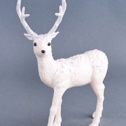 12.5"H X 8.5"L GLITTER STANDING DEER - WHITE - XF1285