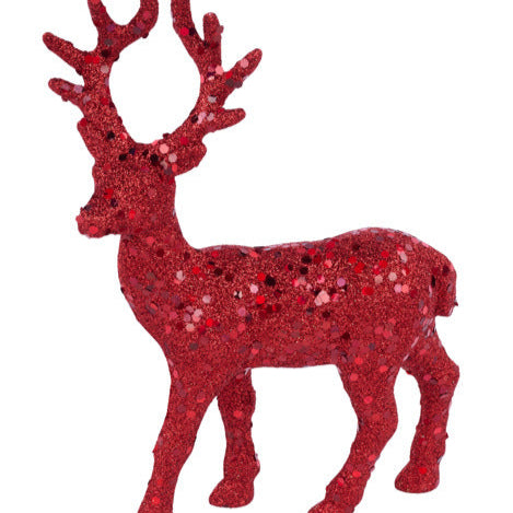 8.5"H X 6"L SMALL GLITTER REINDEER - RED - XF130924