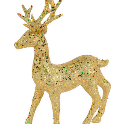 13.75"H X 10"L LARGE GLITTER REINDEER - GOLD - XF131008