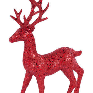 13.75"H X 10"L LARGE GLITTER REINDEER - RED - XF131024