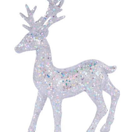 13.75"H X 10"L LARGE GLITTER REINDEER - SILVER - XF131026