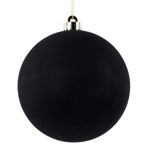 150MM SMOOTH FLOCKED BALL ORNAMENT - BLACK - XH115002