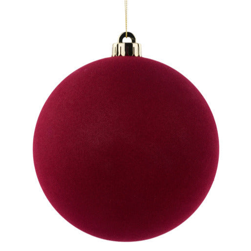 150MM SMOOTH FLOCKED BALL ORNAMENT - BURGUNDY - XH115005