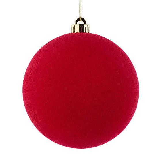 150MM SMOOTH FLOCKED BALL ORNAMENT - RED - XH115024