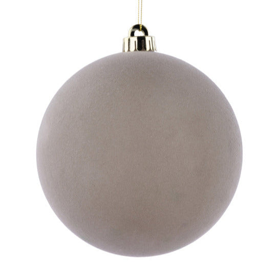 150MM SMOOTH FLOCKED BALL ORNAMENT - TAUPE - XH1150CF