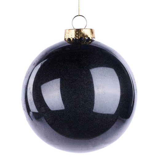150MM DIA LACQUER LOOK GLITTER BALL ORNAMENT - BLACK - XH966702